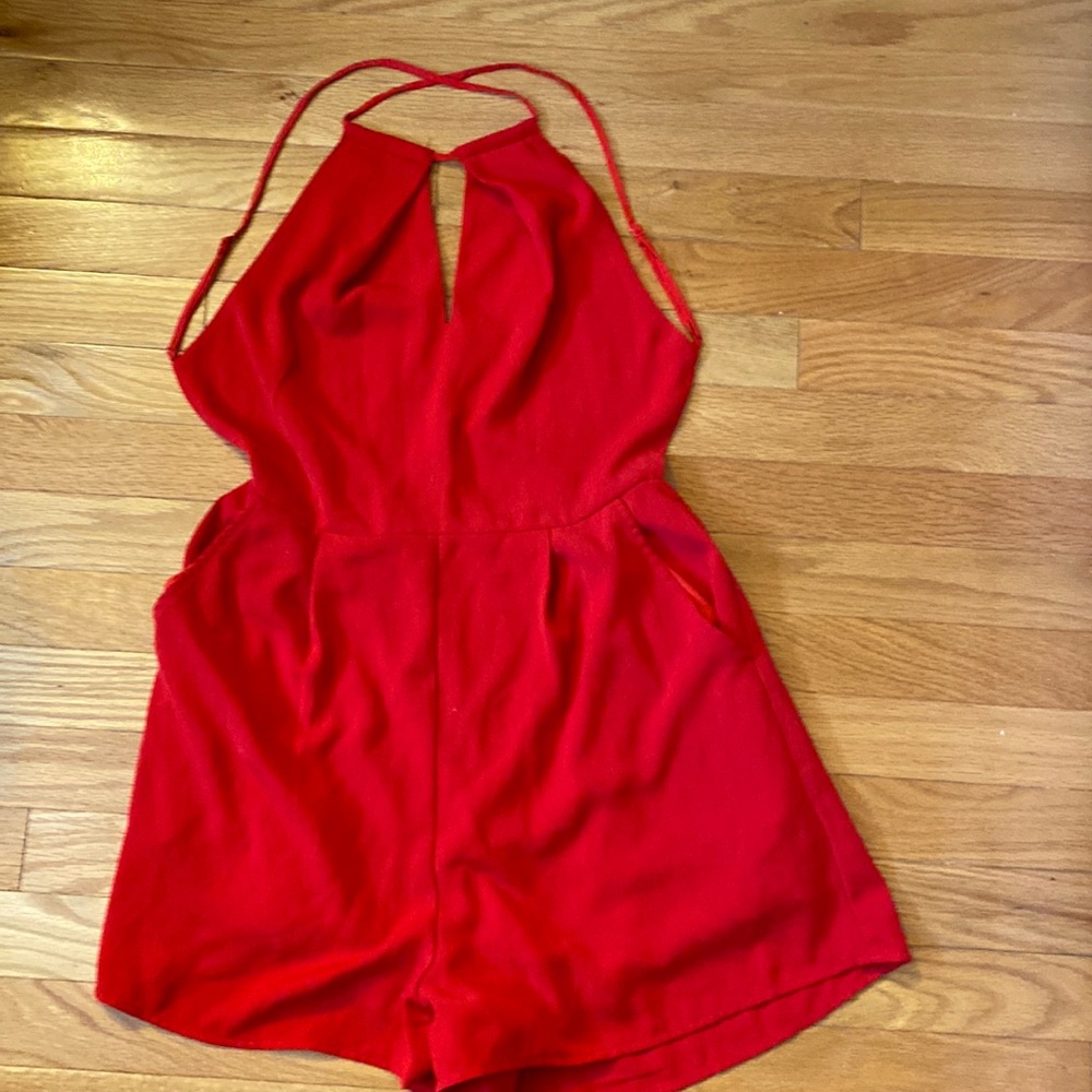 Lush red crisscross open back romper